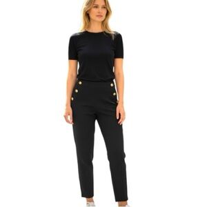 Zara Black Sailor Pants High Rise Sz L Gold Button Classic Trousers